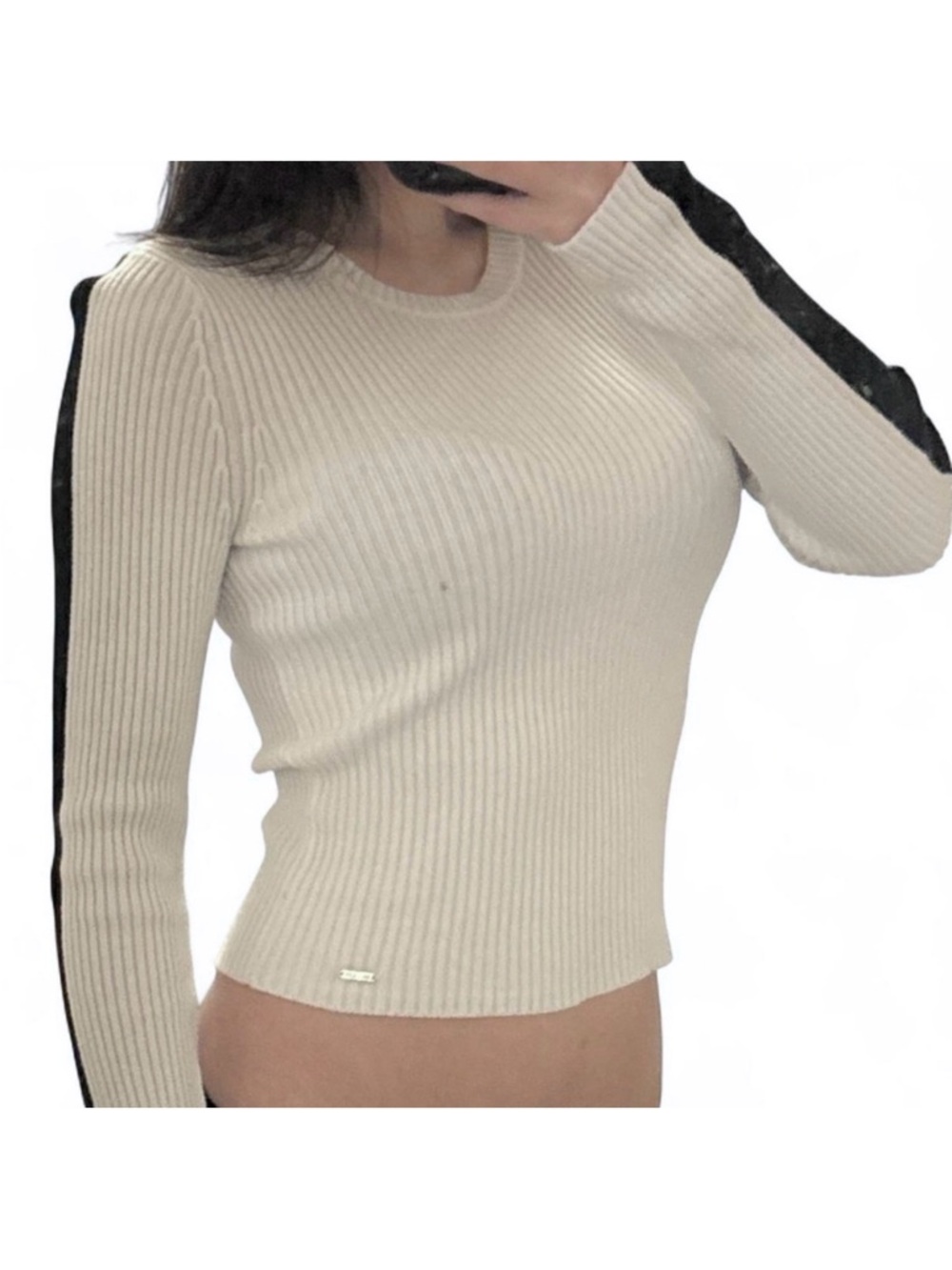 hollister white fitted ribbed sweater with black stripes - Picture 4 of 4